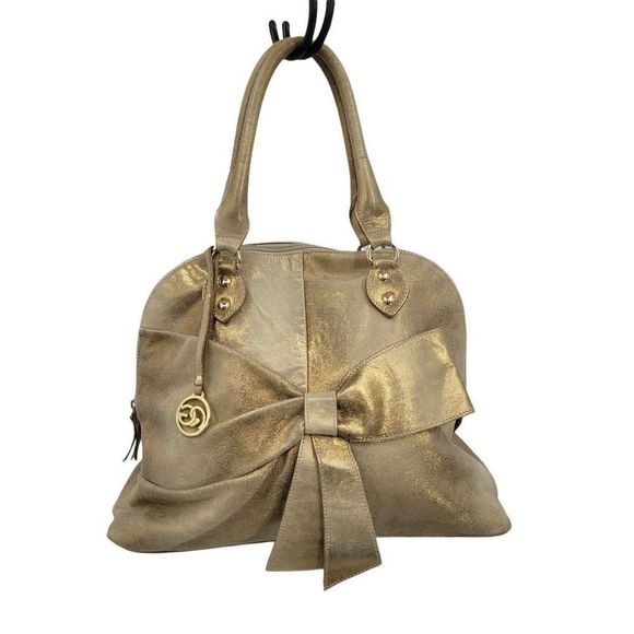 Roberta Gandolfi Shoulder Tote Bag Italian Leather Gold‎ Ombre Metallic 3D Bow